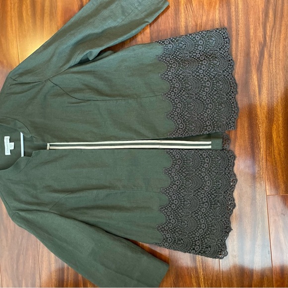 Coldwater Creek Women’s Linen Blend Dark Olive Green Blazer with Lace Trim 14 - Picture 12 of 12